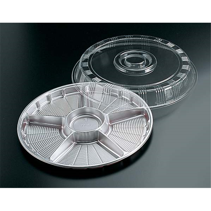 サークルトレー透明蓋付（20セット入） FP-3シルバー（6仕切） 1袋（ご注文単位1袋）【直送品】