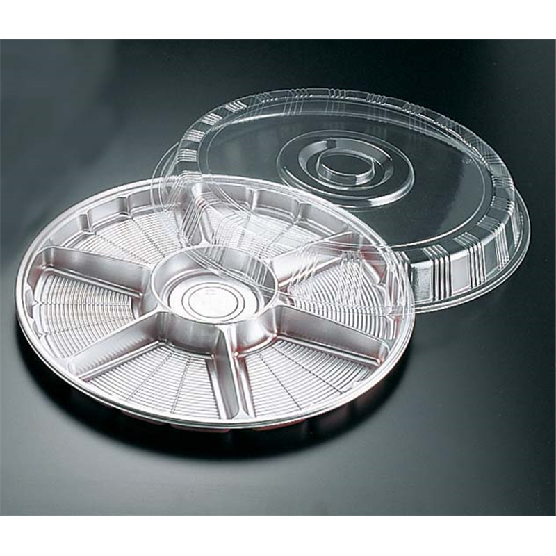 サークルトレー透明蓋付（20セット入） FP-8シルバー（7仕切） 1袋（ご注文単位1袋）【直送品】