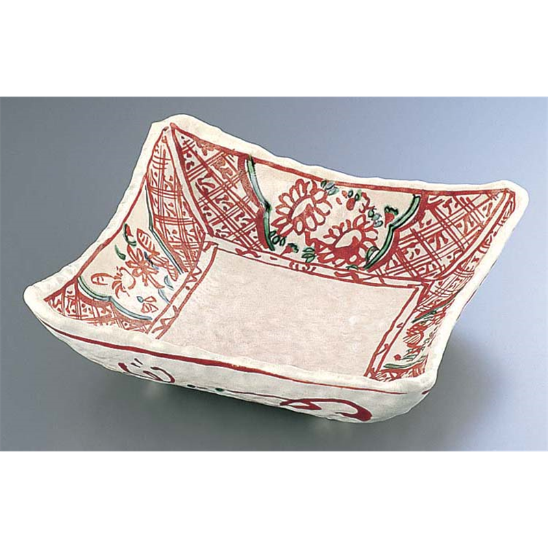 志野釉赤絵万暦四角大皿　深 B03-31 1個（ご注文単位1個）【直送品】