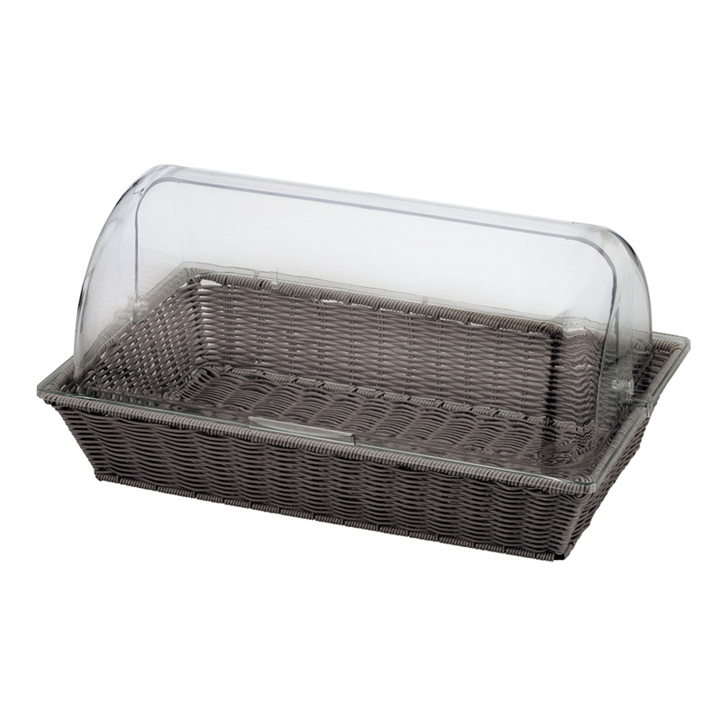 PPベーカリーバスケット　長角1／1 カバー付　BB-427-DBR 1個（ご注文単位1個）【直送品】