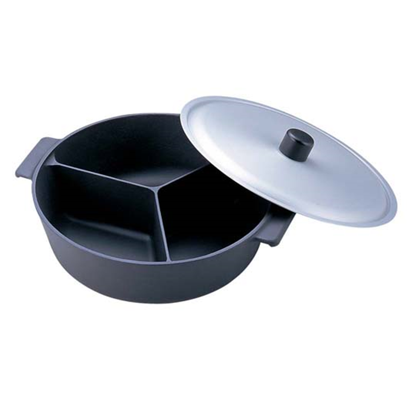 アルミ鍋のなべ　三槽式フッ素加工（蓋付） 30cm 1箱（ご注文単位1箱）【直送品】