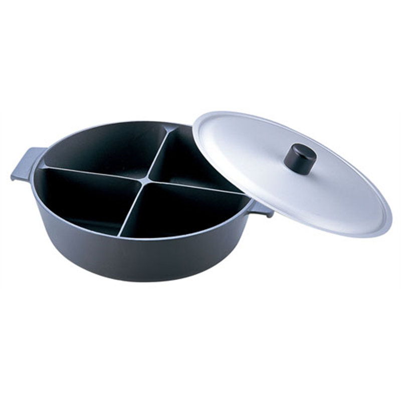 アルミ鍋のなべ　四槽式フッ素加工（蓋付） 36cm 1箱（ご注文単位1箱）【直送品】