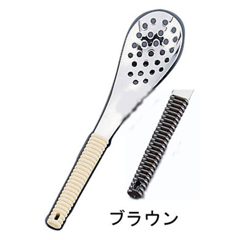 18-8味道楽　レンゲスプーン　穴明 ブラウン 1袋（ご注文単位1袋）【直送品】