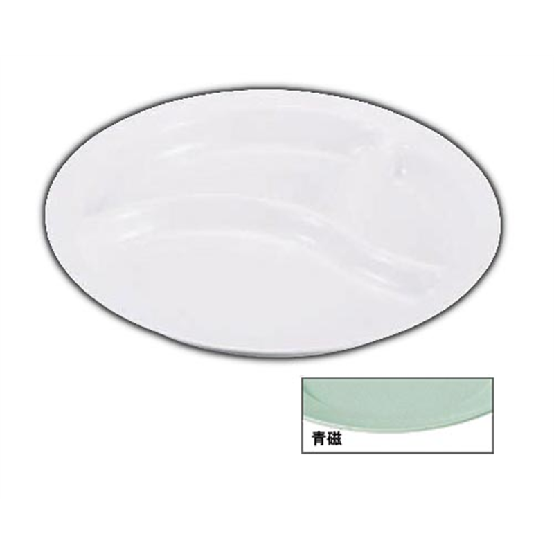 メラミン 丸ランチ皿(新型) №56 3ツ切 青磁 1袋(ご注文単位1袋)【直送品】