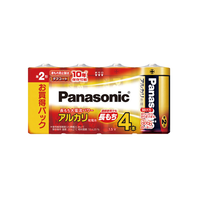 パナソニック　アルカリ乾電池　単2形 4本パックLR14XJ／4SW 1個（ご注文単位1個）【直送品】