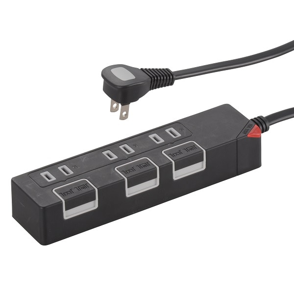 オーム電機 HS-T1146K 00-1146 個別押しボタンスイッチ付き 節電タップ 3個口 1.5m ブラック（ご注文単位1袋）【直送品】