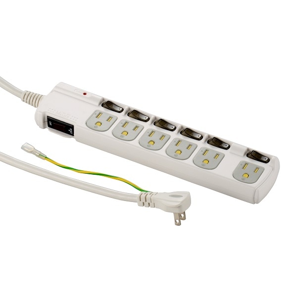 オーム電機 HS-T1259W 00-1259 電源タップ ブレーカー付 3ピンプラグ対応 アース付 雷ガード 6個口 1.8m（ご注文単位1袋）【直送品】