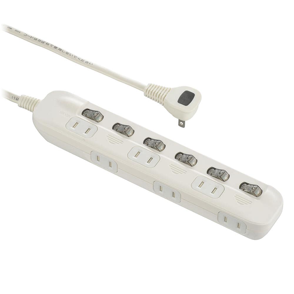 オーム電機 HS-TP62ADW22 00-1654 電源タップ 交互コンセント 6個口 2m（ご注文単位1袋）【直送品】