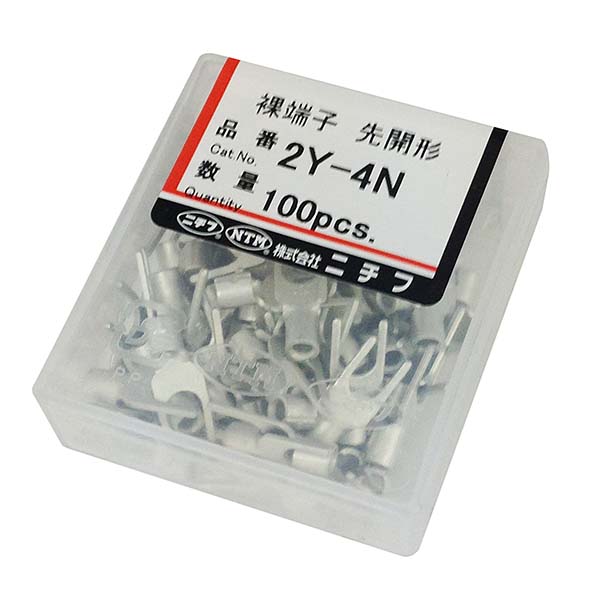 オーム電機 2Y-4N 00-4968 ニチフ 裸圧着端子 Y型 2Y-4N 100個入 2Y-4N（ご注文単位1袋）【直送品】