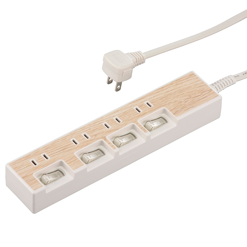 オーム電機 HS-TP415WD-W 00-5015 節電タップ 4個口 1.5m 木目調ホワイト(ご注文単位1袋)【直送品】