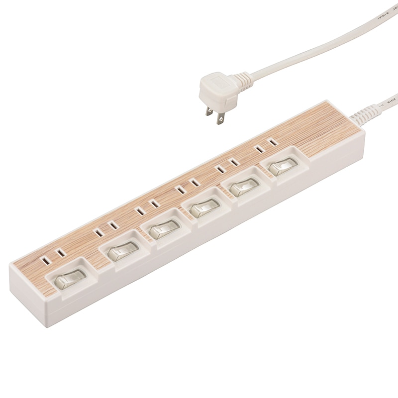 オーム電機 HS-TP615WD-W 00-5018 節電タップ 6個口 1.5m 木目調ホワイト(ご注文単位1袋)【直送品】