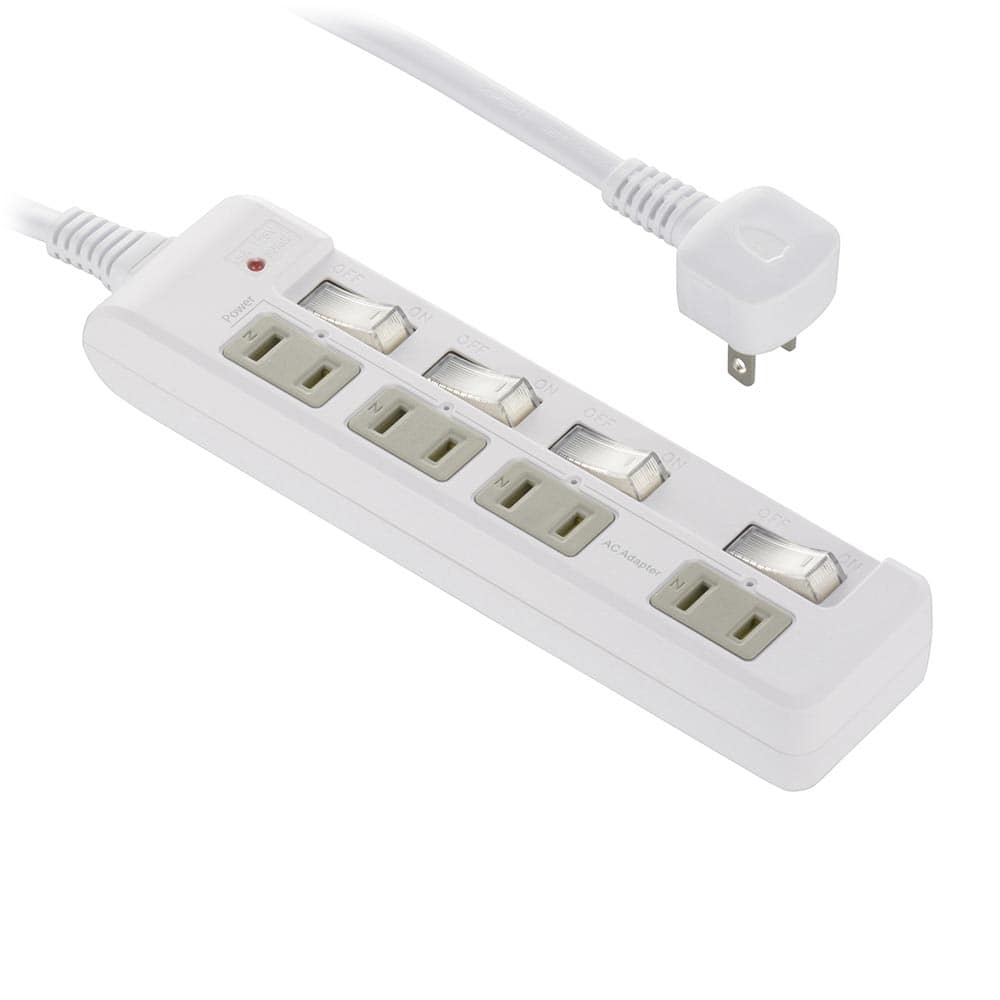 オーム電機 HS-T42HL3-W 00-5275 発煙ガード節電タップ 雷ガード 4個口 2m （ご注文単位1袋）【直送品】