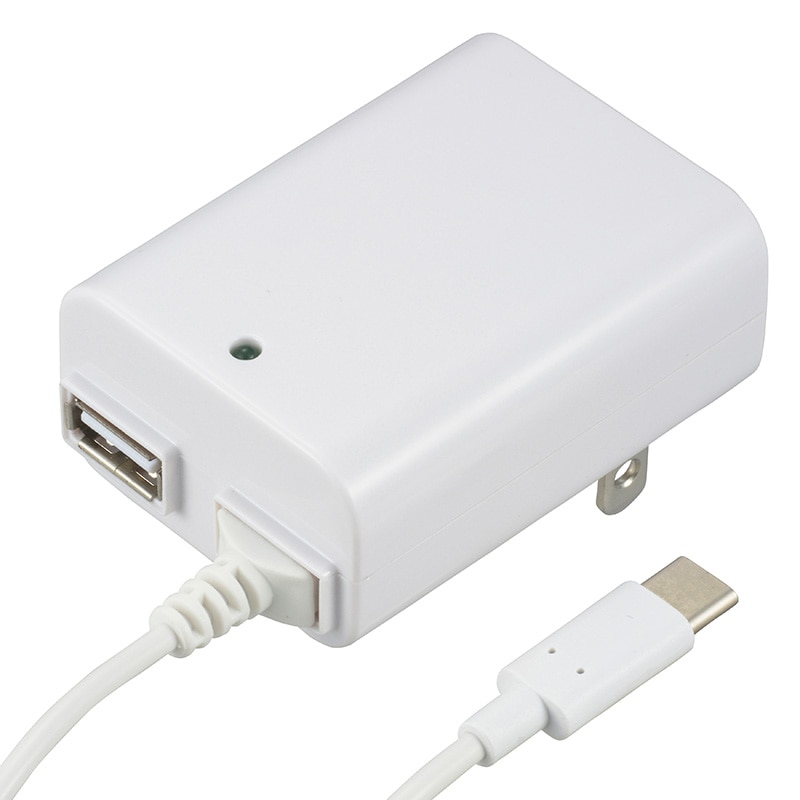 オーム電機 MAV-AUC2-W 01-3747 ACアダプター USB+TypeCケーブル 1m（ご注文単位1袋）【直送品】