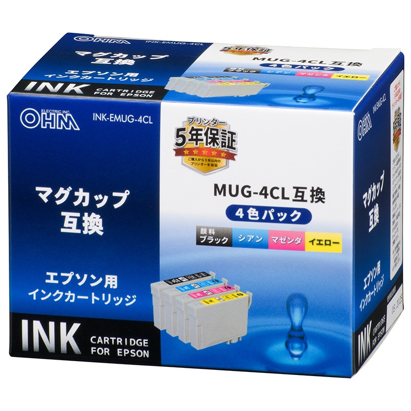 オーム電機 INK-EMUG-4CL 01-3950 エプソン互換 マグカップ 4色パック(ご注文単位1袋)【直送品】