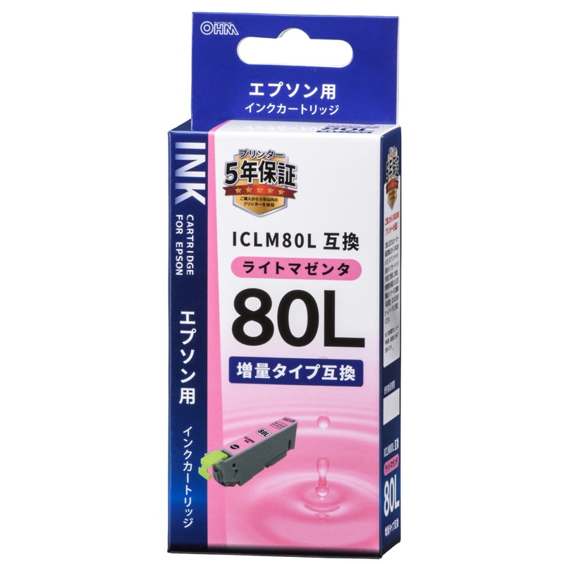 オーム電機 INK-E80LB-LM 01-4143 エプソン互換 ICLM80L 染料ライトマゼンタ（ご注文単位1袋）【直送品】