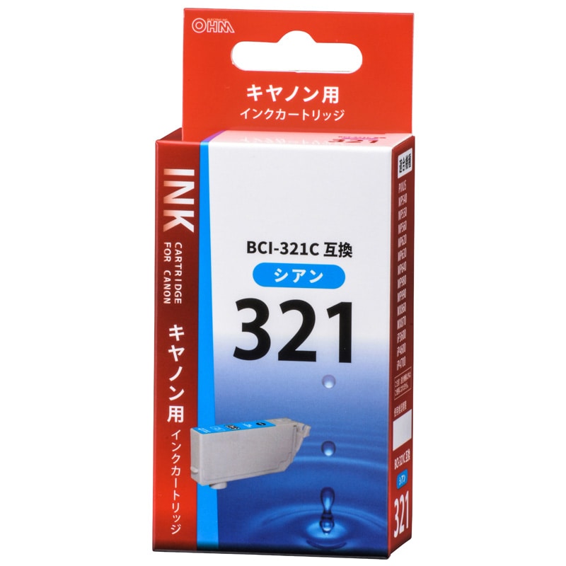 オーム電機 INK-C321B-C 01-4147 キヤノン互換 BCI-321C 染料シアン（ご注文単位1袋）【直送品】