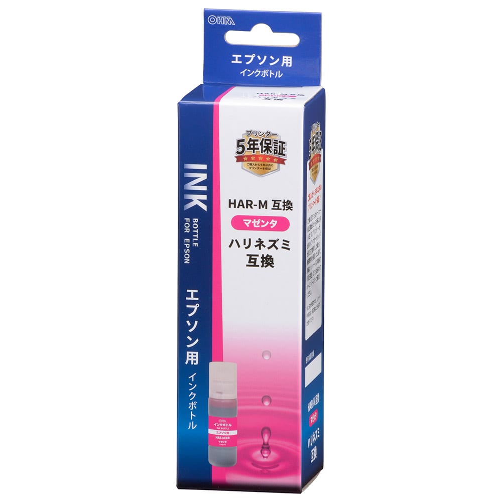 オーム電機 INK-EHAR-M 01-7757 エプソン互換インクボトル ハリネズミ 染料マゼンタ(ご注文単位1袋)【直送品】
