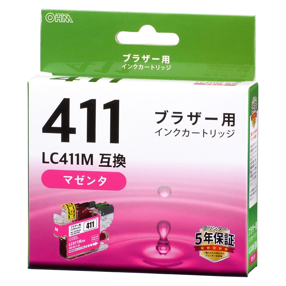 オーム電機 INK-B411-M 01-7773 ブラザー互換インク LC411M 染料マゼンタ（ご注文単位1袋）【直送品】