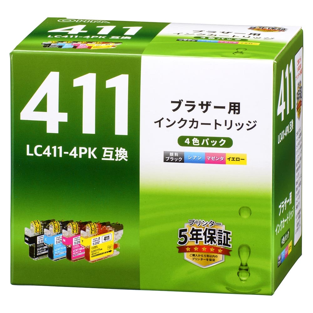 オーム電機 INK-B411-4P 01-7776 ブラザー互換インク LC411 4色パック（ご注文単位1袋）【直送品】