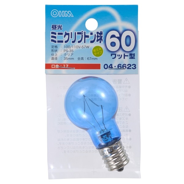 オーム電機 LB-PS3760K-DC 04-6623 昼光ミニクリプトン球 60形相当 PS-35 E17 クリア(ご注文単位1袋)【直送品】