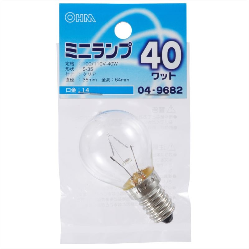 オーム電機 LB-S3440-C 04-9682 ミニランプ S35型 E14/40W クリア(ご注文単位1袋)【直送品】