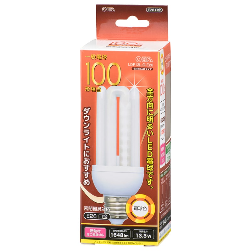 オーム電機 LDF13L-G-E26 06-1686 LED電球 D形 E26 100形相当 電球色(ご注文単位1袋)【直送品】