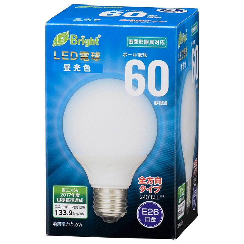 オーム電機 LDG6D-G7AG20 06-3598 LED電球 ボール電球形 E26 60形相当 全方向 昼光色(ご注文単位1袋)【直送品】