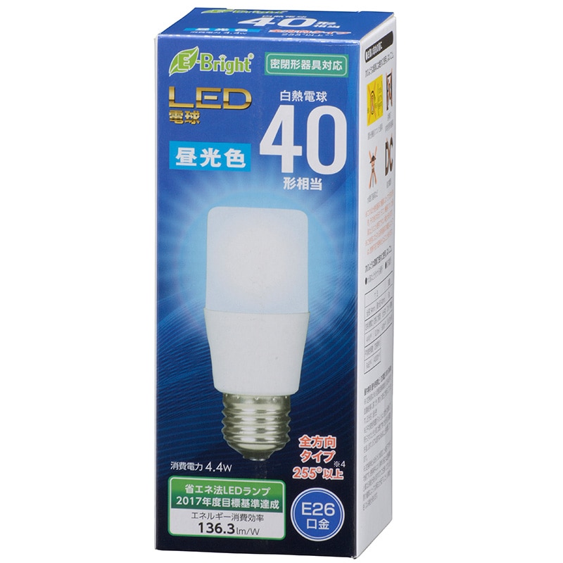 オーム電機 LDT4D-GAG20 06-3606 LED電球 T形 E26 40形相当 昼光色(ご注文単位1袋)【直送品】