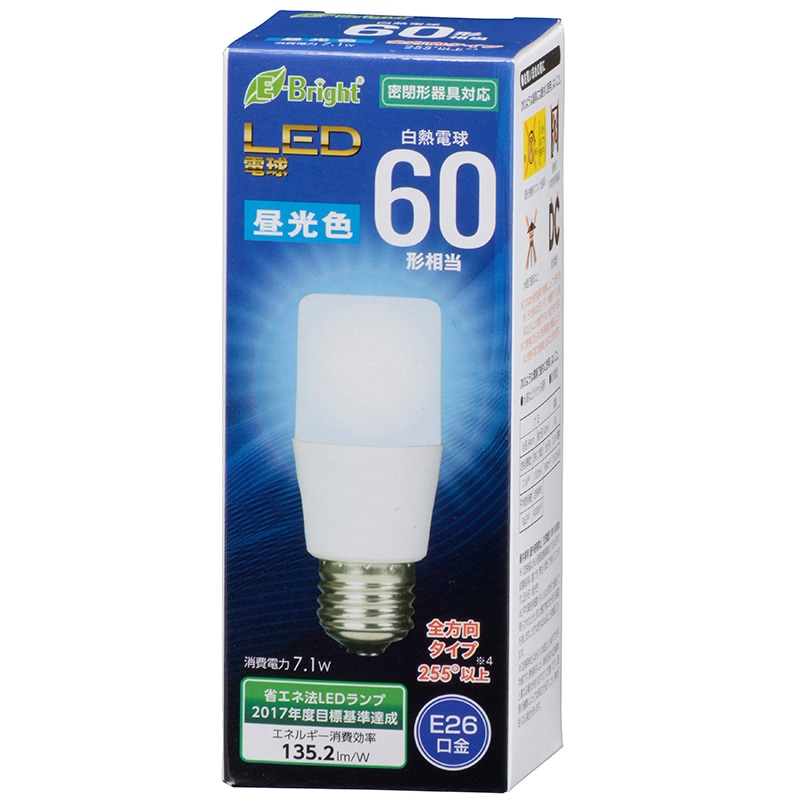 オーム電機 LDT7D-GAG20 06-3608 LED電球 T形 E26 60形相当 昼光色(ご注文単位1袋)【直送品】