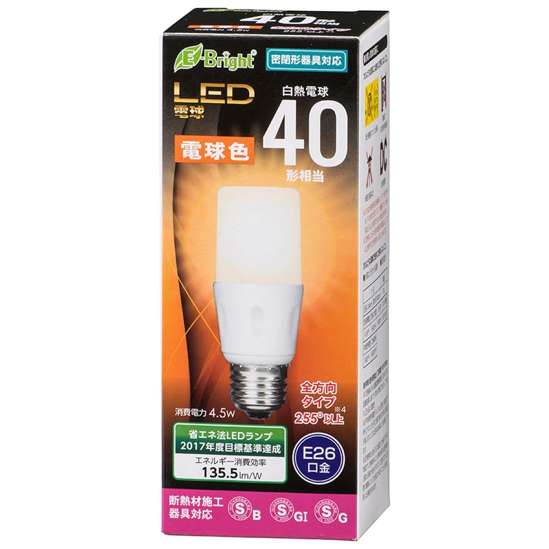 オーム電機 LDT5L-GIS21 06-3609 LED電球 T形 E26 40形相当 電球色(ご注文単位1袋)【直送品】