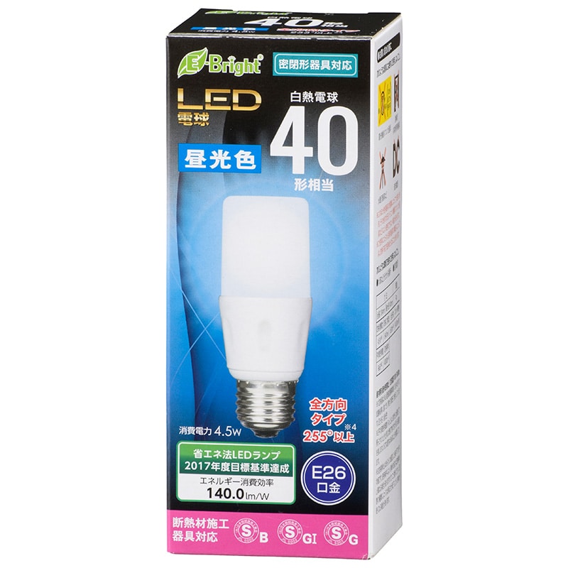 オーム電機 LDT5D-GIS21 06-3610 LED電球 T形 E26 40形相当 昼光色(ご注文単位1袋)【直送品】