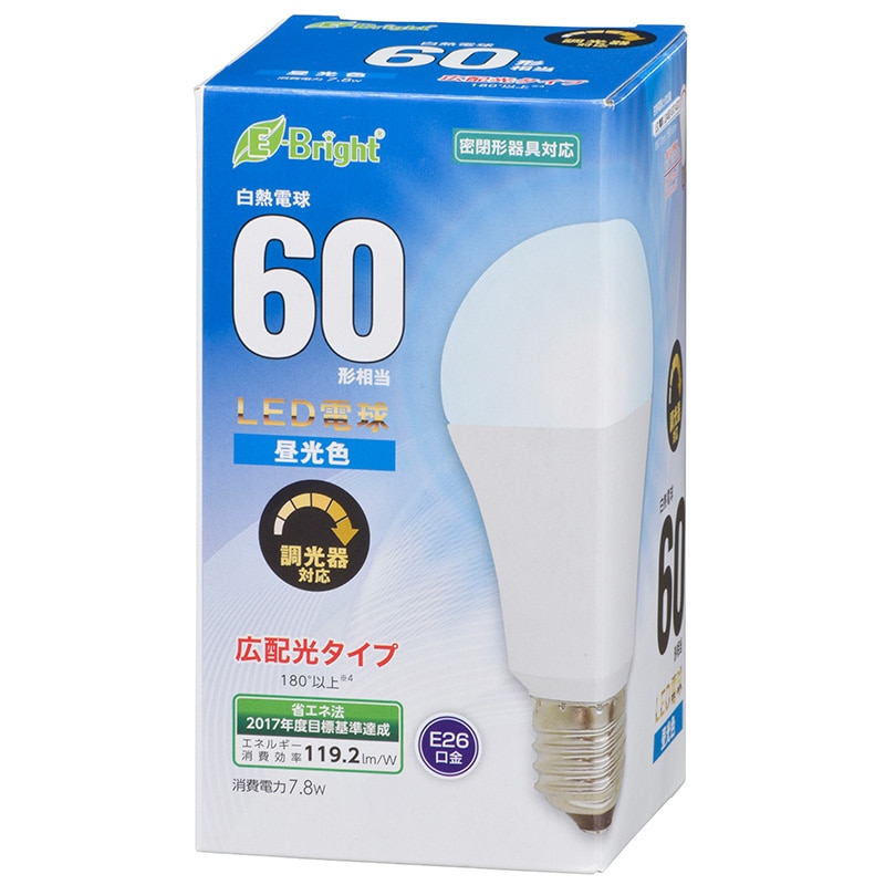 オーム電機 LDA8D-G/DAS20 06-3620 LED電球 E26 60形相当 昼光色(ご注文単位1袋)【直送品】