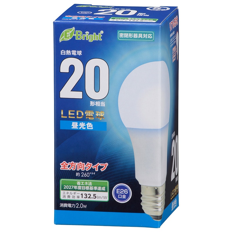 オーム電機 LDA2D-GAG27 06-4339 LED電球 E26 20形相当 昼光色(ご注文単位1袋)【直送品】