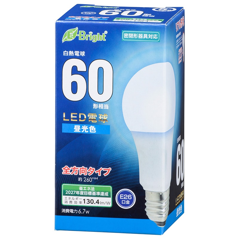 オーム電機 LDA7D-GAG27 06-4345 LED電球 E26 60形相当 全方向 昼光色(ご注文単位1袋)【直送品】