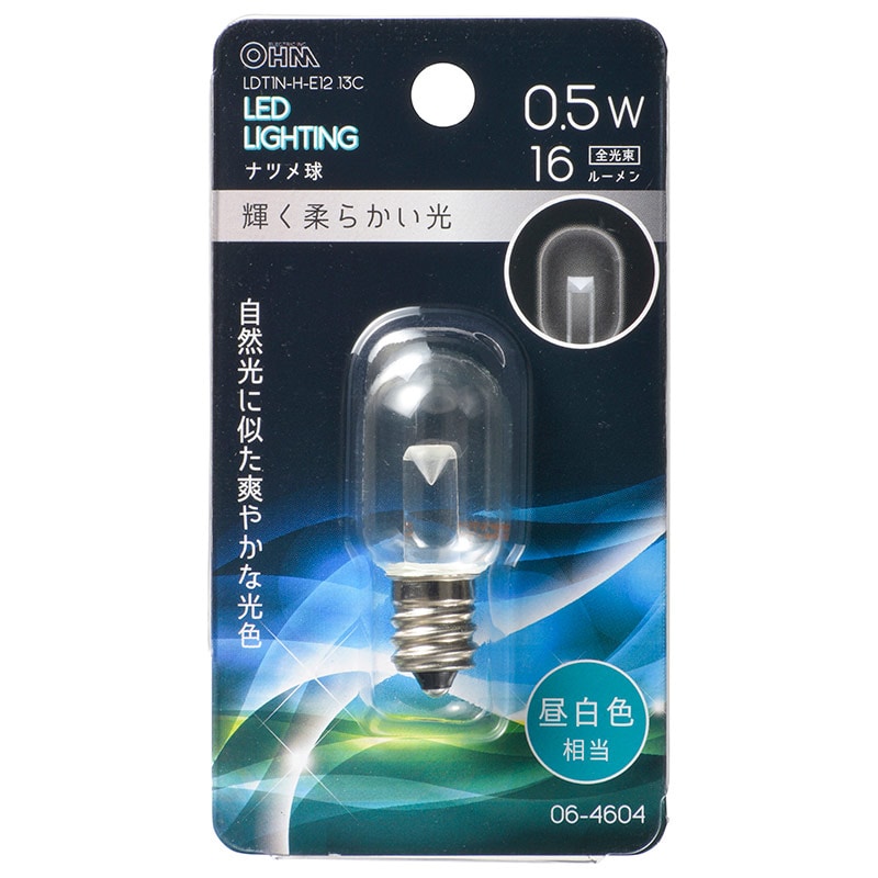 オーム電機 LDT1N-H-E1213C 06-4604 LEDナツメ球装飾用 T20/E12/0.5W/16lm/クリア昼白色(ご注文単位1袋)【直送品】