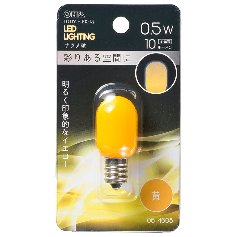 オーム電機 LDT1Y-H-E1213 06-4608 LEDナツメ球装飾用 T20/E12/0.5W/10lm/黄色(ご注文単位1袋)【直送品】