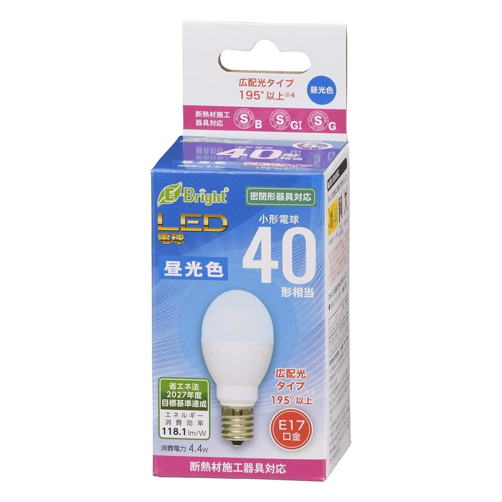 オーム電機 LDA4D-G-E17IH23 06-4804 LED電球 小形 E17 40形相当 昼光色(ご注文単位1袋)【直送品】