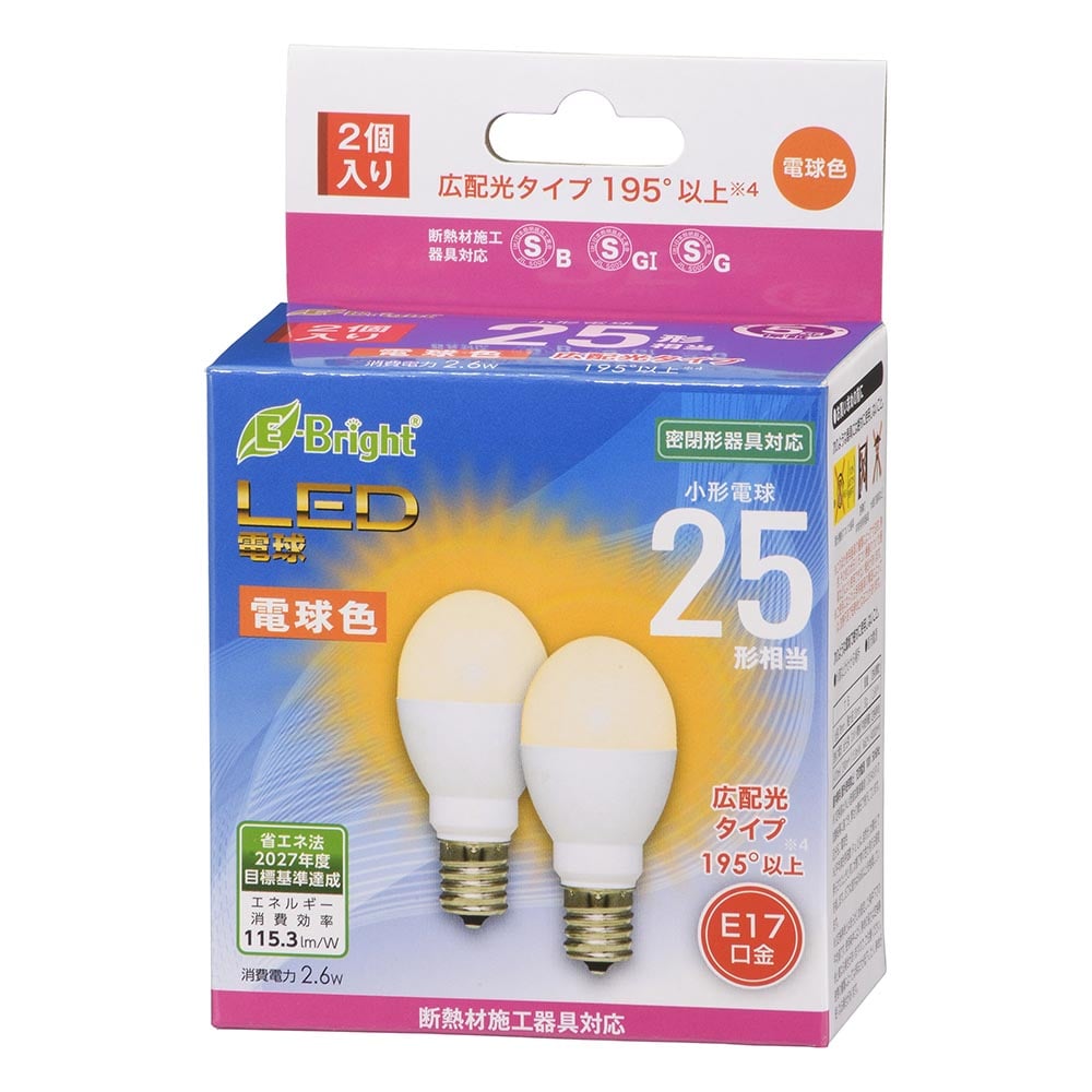 オーム電機 LDA3L-G-E17IH232P 06-4807 LED電球 小形 E17 25形相当 電球色 2個入(ご注文単位1袋)【直送品】