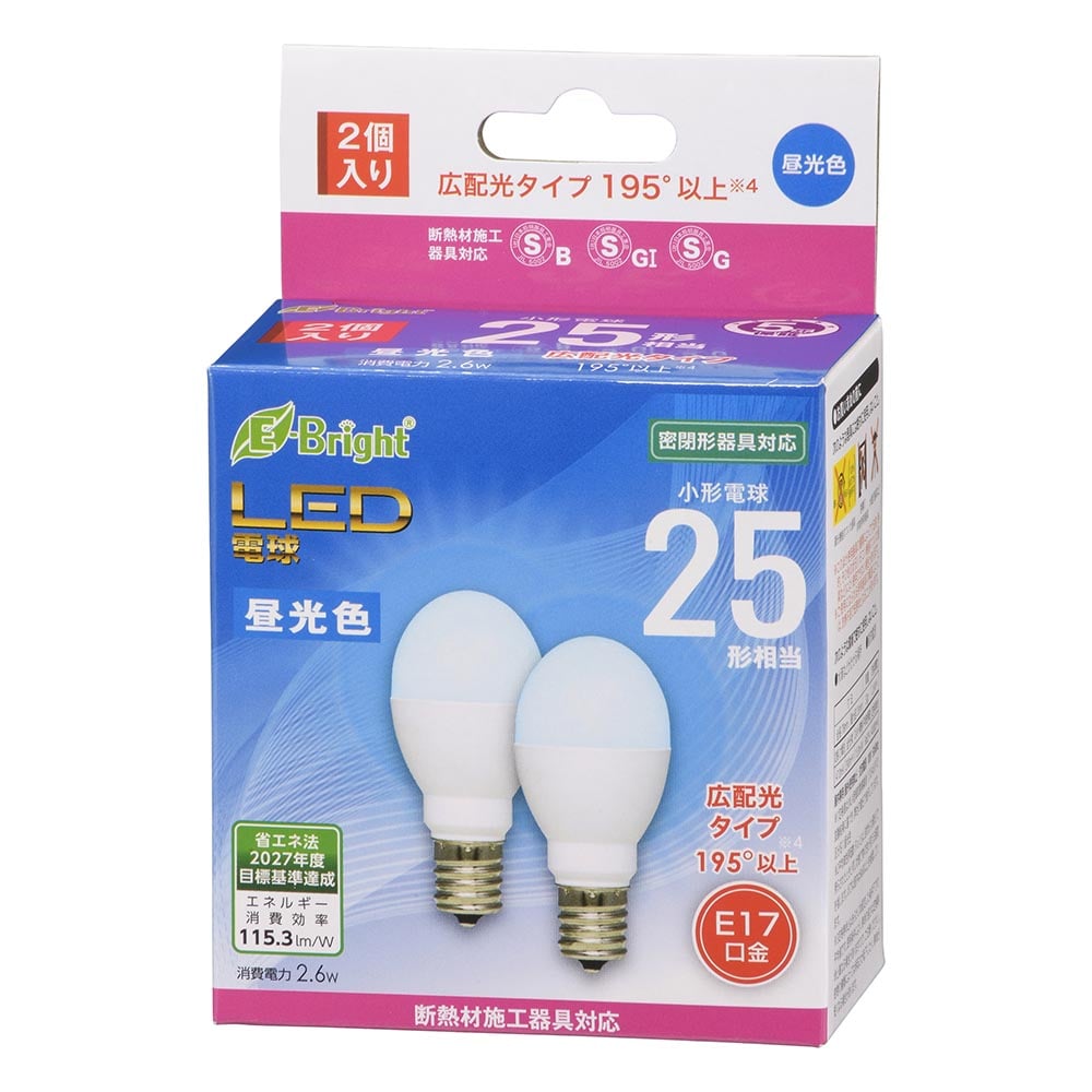 オーム電機 LDA3D-G-E17IH232P 06-4808 LED電球 小形 E17 25形相当 昼光色 2個入(ご注文単位1袋)【直送品】