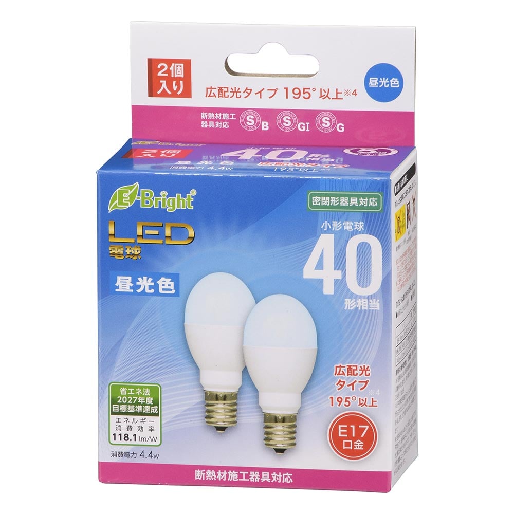 オーム電機 LDA4D-G-E17IH232P 06-4810 LED電球 小形 E17 40形相当 昼光色 2個入(ご注文単位1袋)【直送品】
