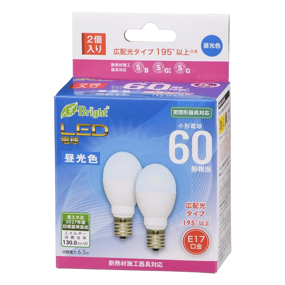 オーム電機 LDA7D-G-E17IH232P 06-4812 LED電球 小形 E17 60形相当 昼光色 2個入(ご注文単位1袋)【直送品】