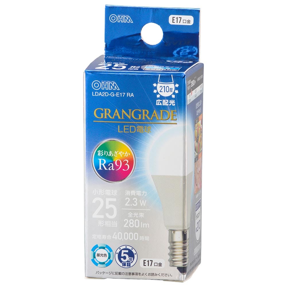 オーム電機 LDA2D-G-E17RA 06-5553 LED電球小形E17 25形相当 昼光色(ご注文単位1袋)【直送品】