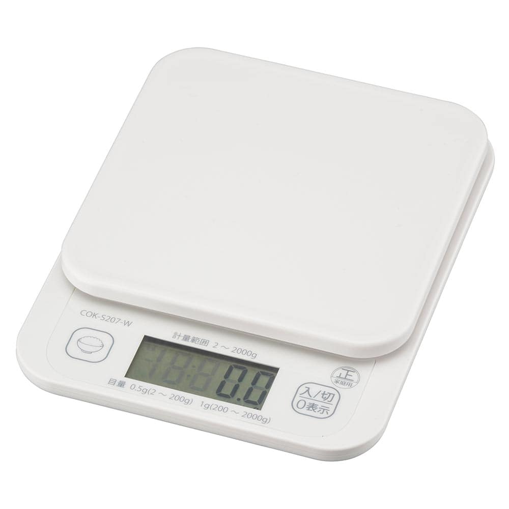 オーム電機 COK-S207-W 08-1200 クッキングスケール 2KG計 ご飯カロリーボタン付き（ご注文単位1袋）【直送品】