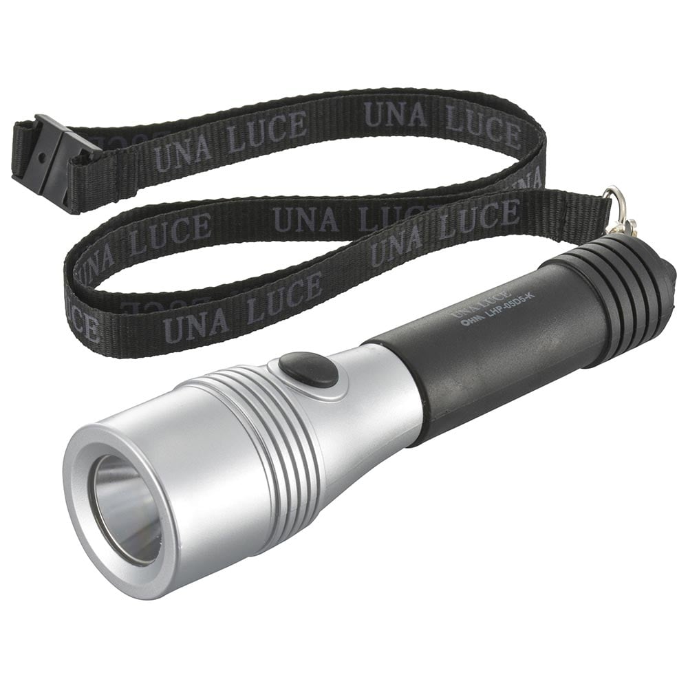 オーム電機 LHP-05D5-K 08-1501 LEDライト ウナルーチェ 50lm 電池付き ブラック（ご注文単位1袋）【直送品】