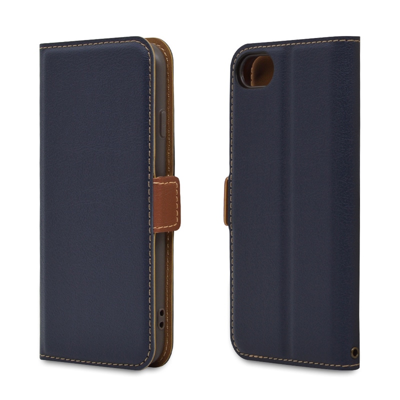 オーム電機 6801IP247BO 15-8832 ラスタバナナ iPhone SE 第3世代 第2世代 iPhone8 iPhone7 iPhone6s 共用 ケース 手帳型 薄型(ネイビー×ブラウン)(ご注文単位1袋)【直送品】