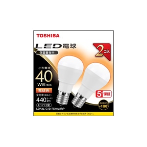 オーム電機 4580625138631 16-0672 東芝 LED電球 ミニクリプトン形 E17 40W形 電球色 LDA4L-G-E17S40V2RP 2個入(ご注文単位1袋)【直送品】