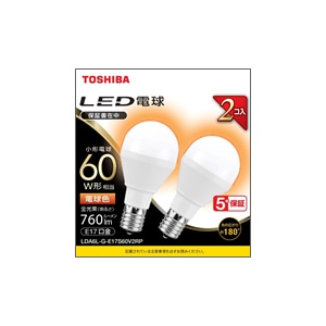 オーム電機 4580625138693 16-0676 東芝 LED電球 ミニクリプトン形 E17 60W形 電球色 LDA6L-G-E17S60V2RP 2個入(ご注文単位1袋)【直送品】