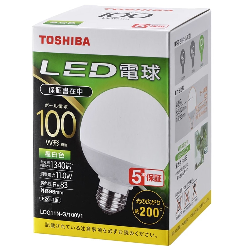 オーム電機 4580625138785 16-0682 東芝 LED電球 ボール電球形 E26 100形 昼白色 LDG11N-G/100V1(ご注文単位1袋)【直送品】
