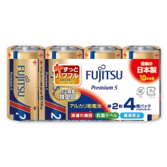オーム電機 27216 17-0201 富士通 アルカリ乾電池 単2形 1.5V LR14 Premium S/4個パック（ご注文単位5袋）【直送品】