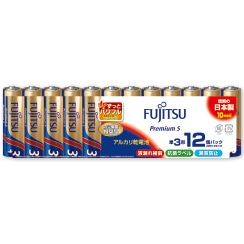 オーム電機 27286 17-0206 富士通 アルカリ乾電池 単3形 1.5V LR6 Premium S/12個パック（ご注文単位1袋）【直送品】